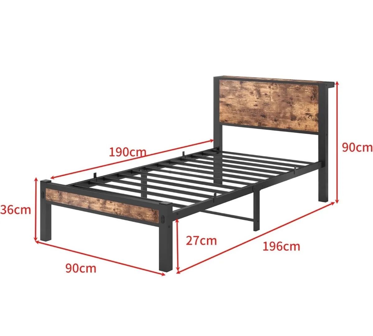 Single Bed Frame with Wood Storage Headboard. - Image 2