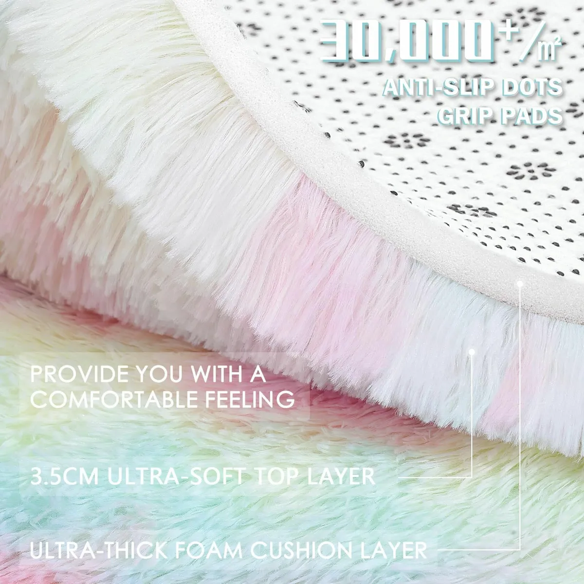 Living Room 120x160cm Rugs  Soft Fluffy Rainbow - Image 2