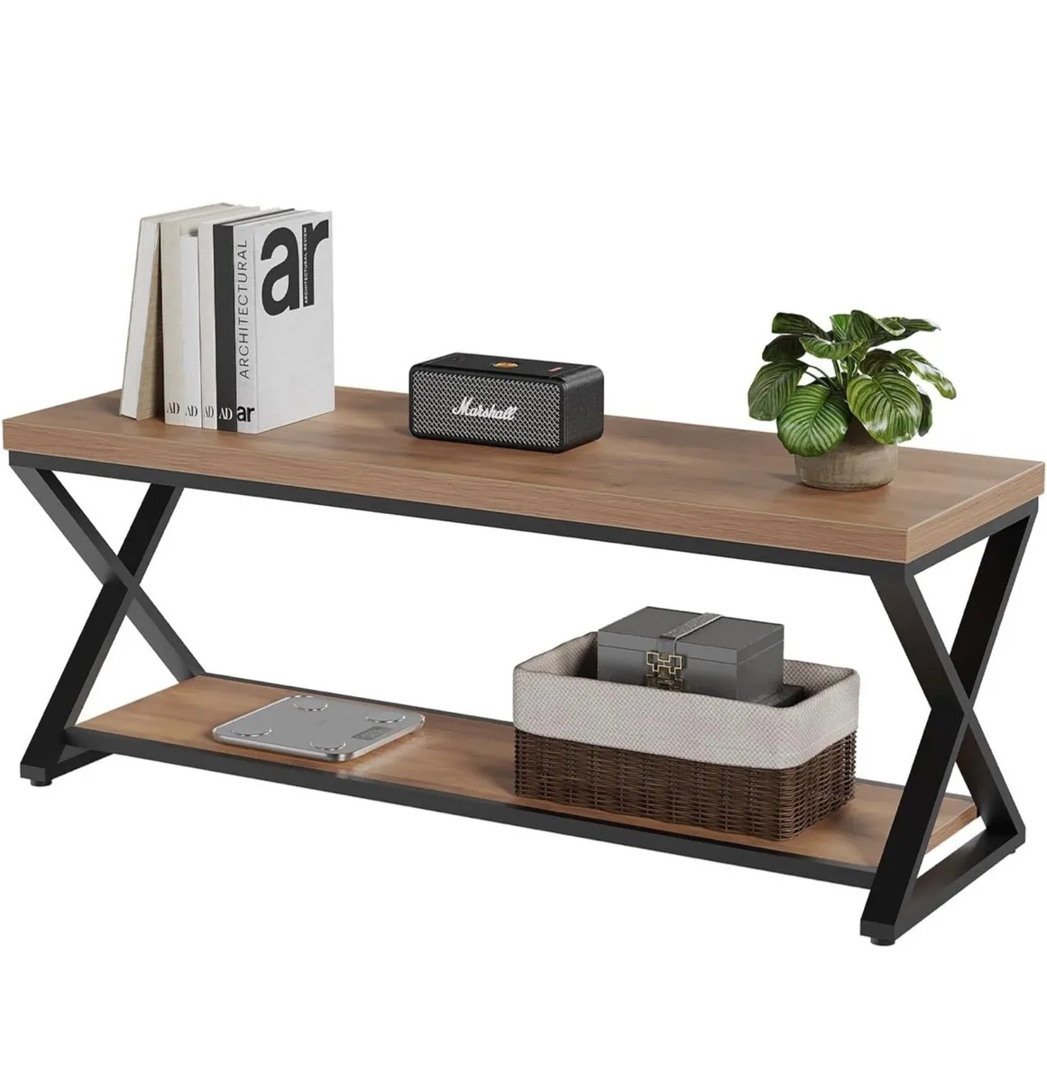 Entryway Bench with Storage, Industrial Wood Metal - Image 2