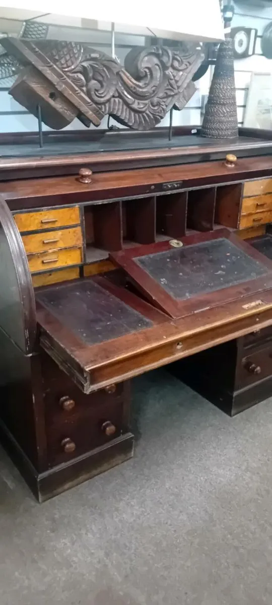 Victorian Mahogany Roll Top Office Desk - Image 2