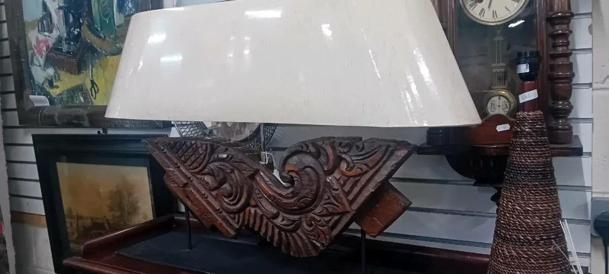 Antique Indonesian Carving TablecLamp - Image 1