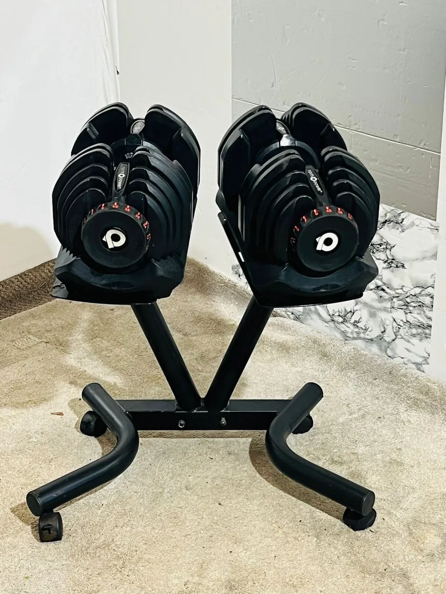 2 X 40 KG ADJUSTABLE DUMBBELLS WITH STANDS - Image 3