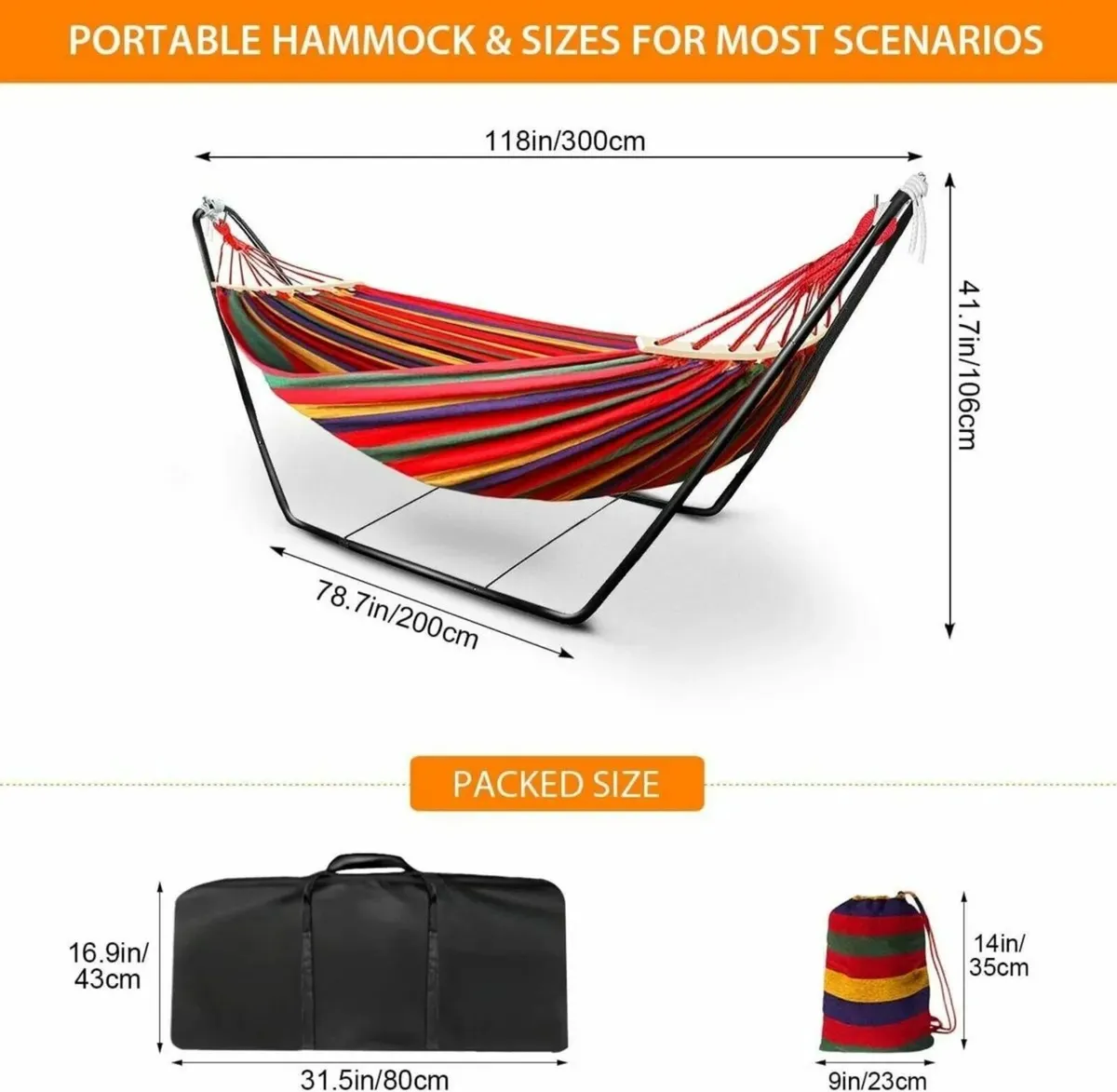 Hammock with Stand Double Cotton Spreader Bars - Image 4