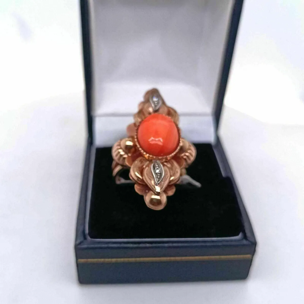 Victorian Red Coral & Diamond Fancy Ring 9k Gold - Image 4