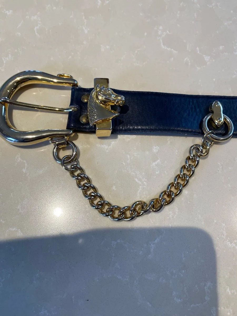 Navy Ladies Equestrian Style Leather Belt - Image 2