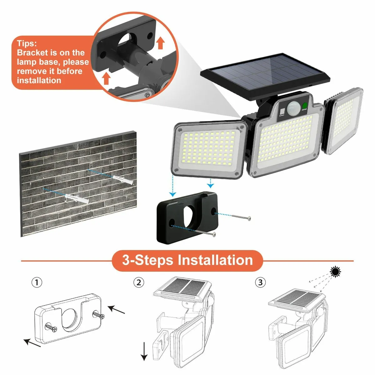 LED Solar Flood Lights Outdoor, 3 Adjustable - Image 2