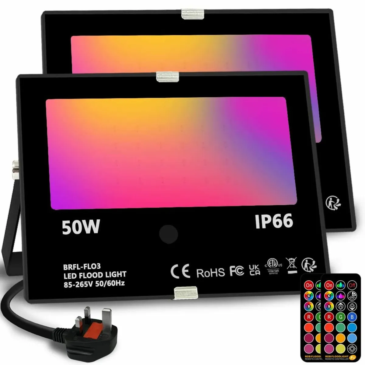 2 Pack - LED Floodlight Outdoor, Colour Changing - Image 1