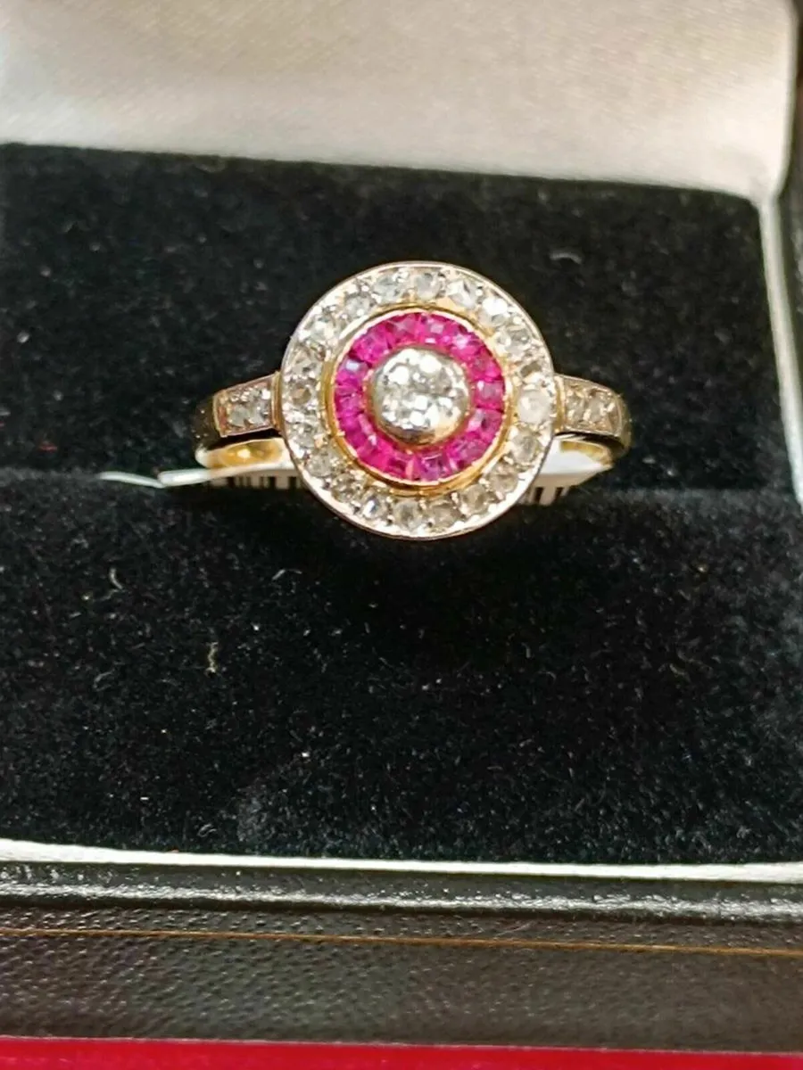 Antique Art Deco Ruby & Diamond Ring 18k Gold - Image 2