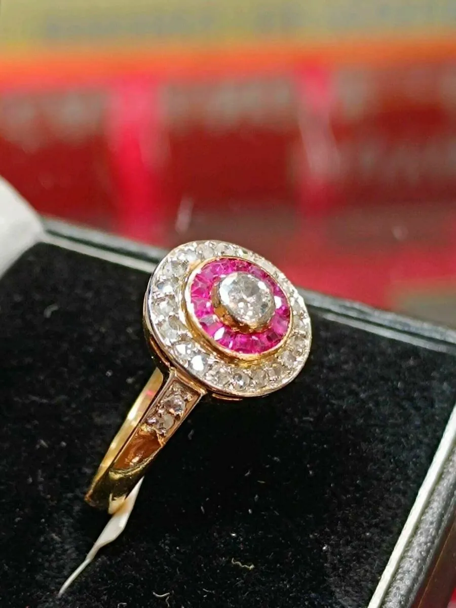 Antique Art Deco Ruby & Diamond Ring 18k Gold - Image 1