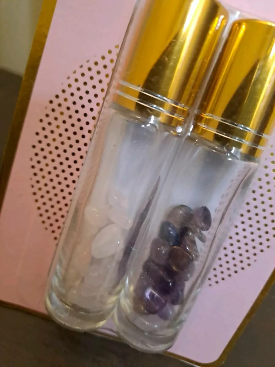 Gem Roller Bottle Set Rose Quartz Amethyst - Image 2