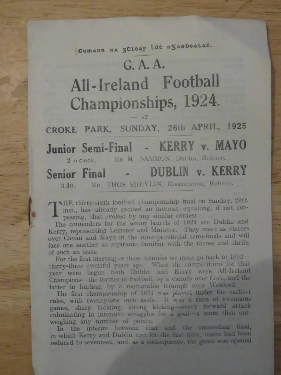 Kerry Dublin Mayo   GAA   brochure / program  1924 - Image 3