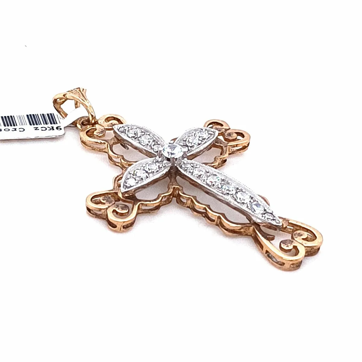 Large Fancy Cross 9k Gold & Zirconias - Image 3