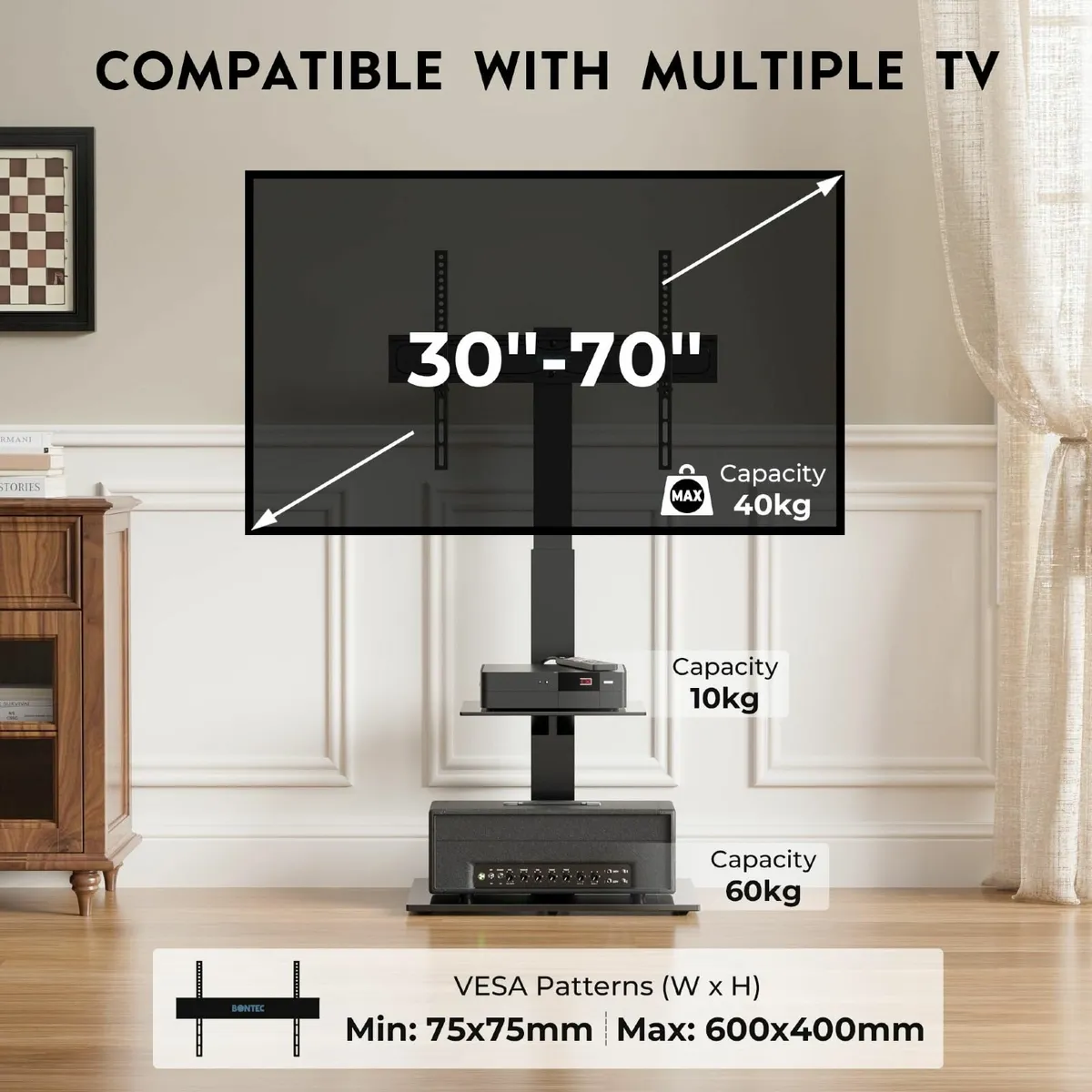 Floor TV Stand 30-70 inch Swivel Height Adjust - Image 4