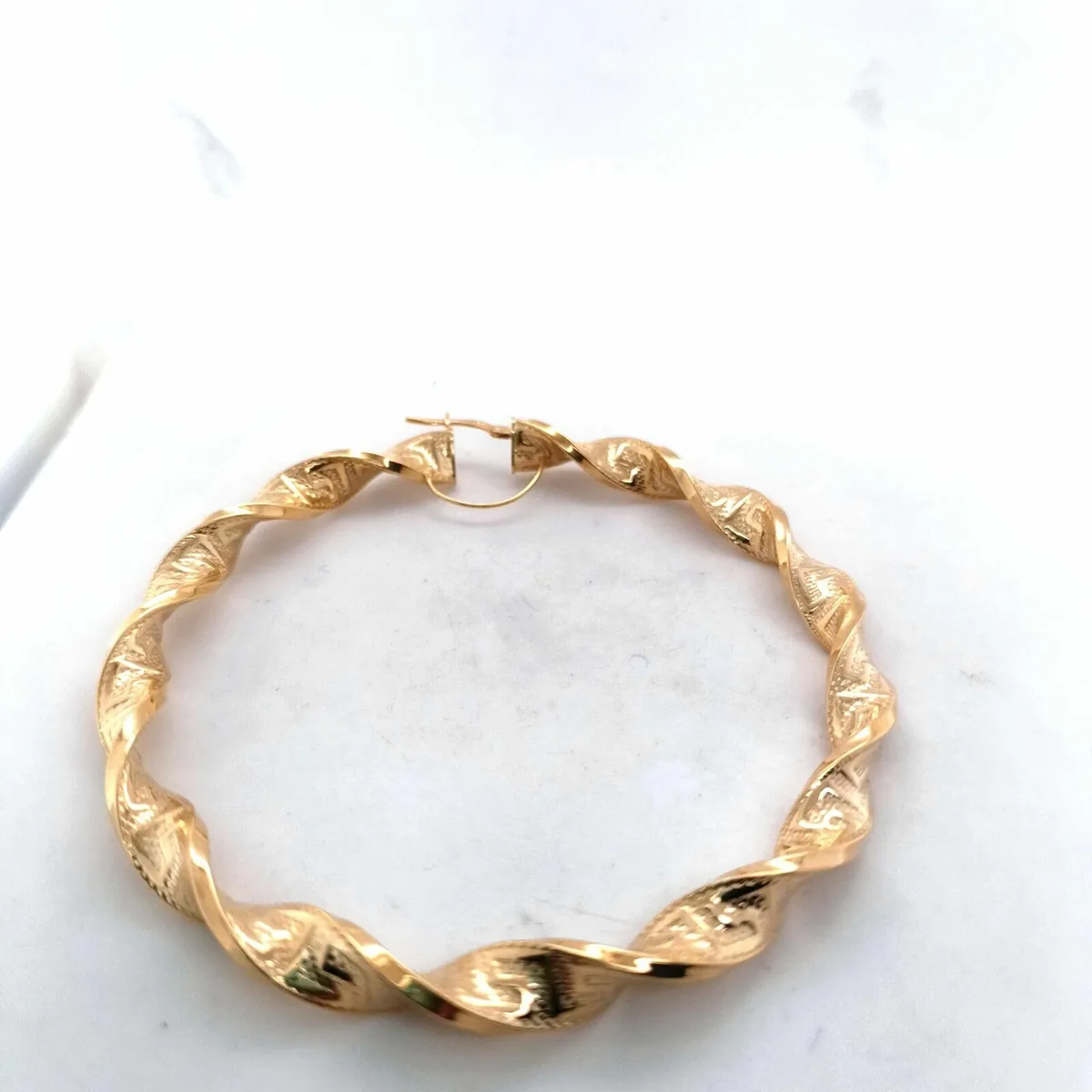 9k Gold Large Hoops Earrings, Greek Key Detail - Image 4