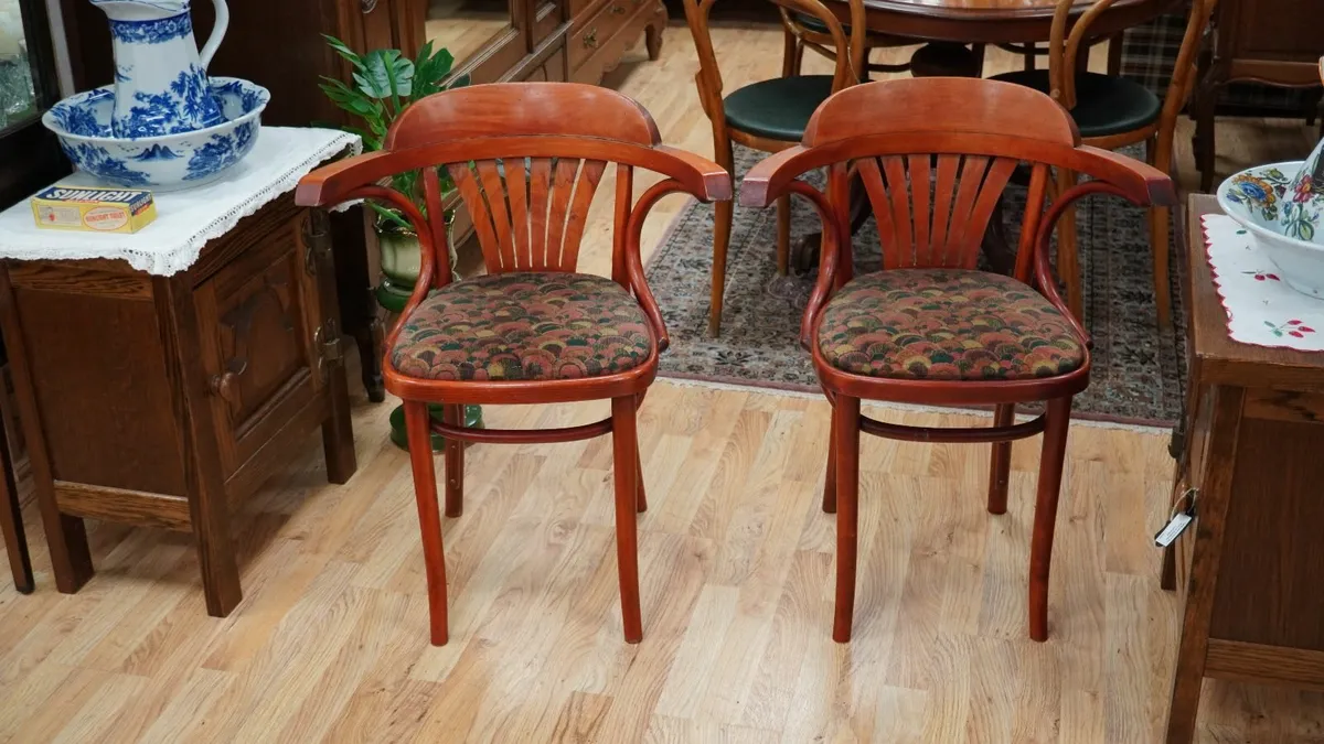 Pair of Vintage Bentwood Fan-Back Armchairs - Image 1