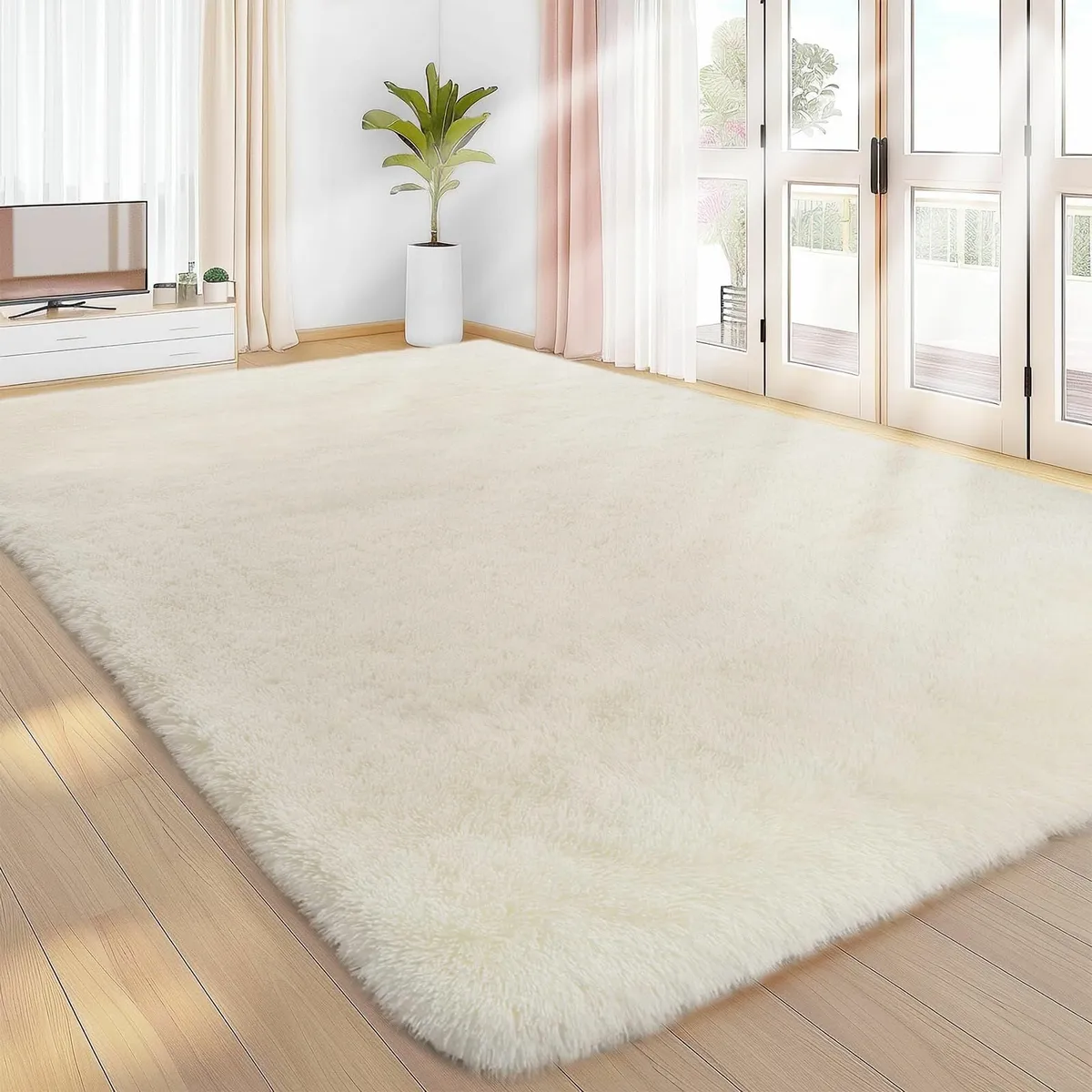Living Room 275x370cm Cream Rug Large Soft Fluffy - Image 1