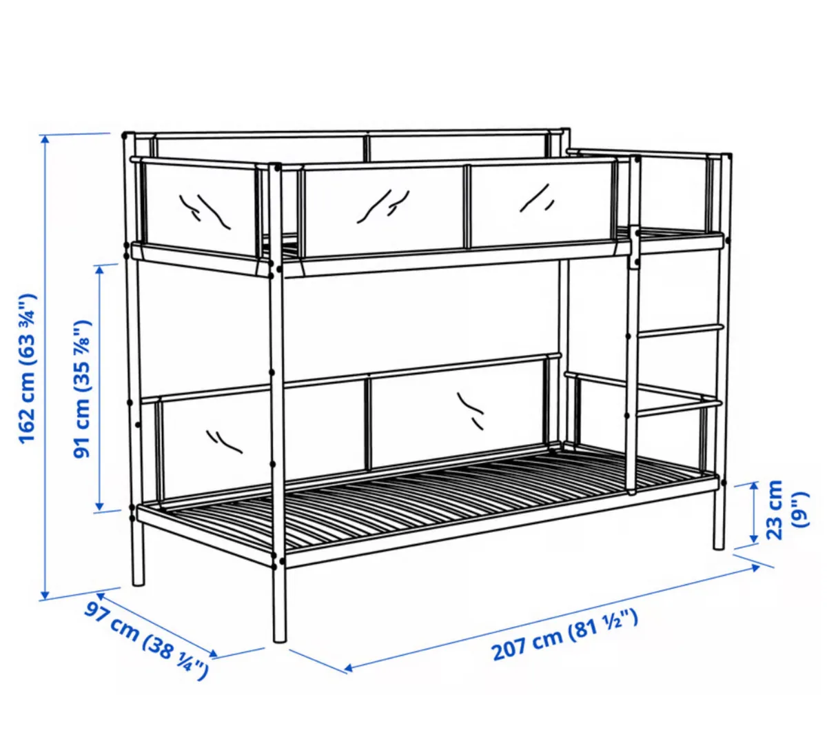 Ikea bunk bed (Vitval) with mattresses - Image 2