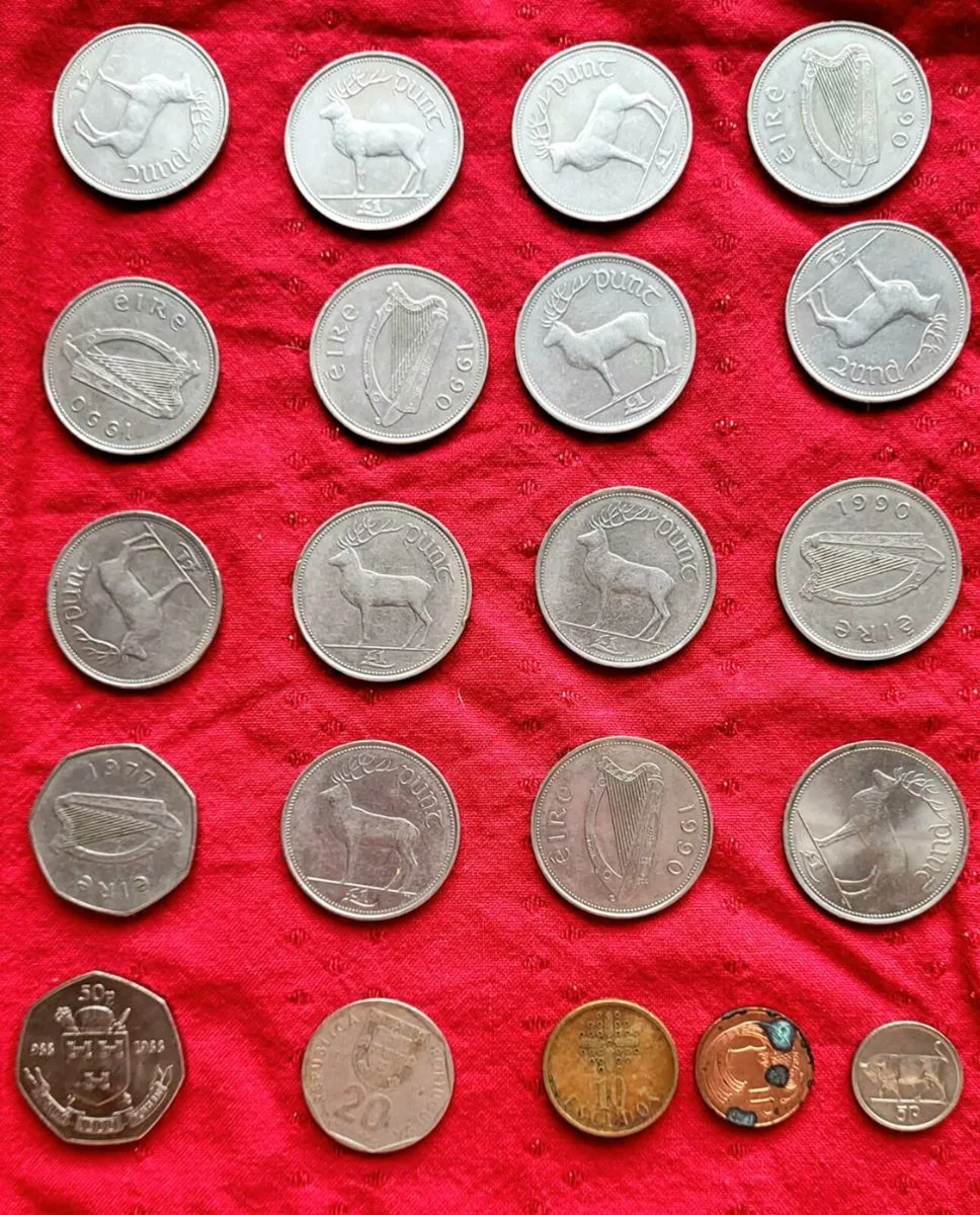 Irish Pre-Euro Coin Lot – £1 Punt Coins + Foreign
