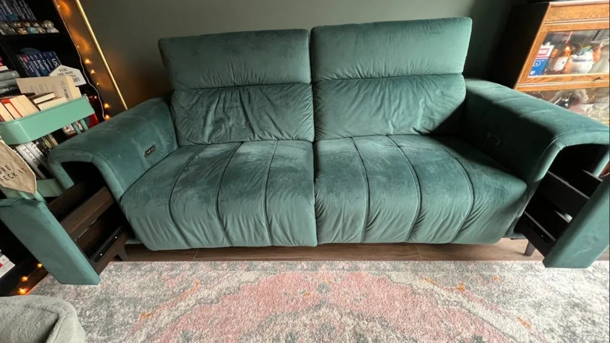 3 Seater Storage Arm Power Recliner Sofa in Teal - Image 3