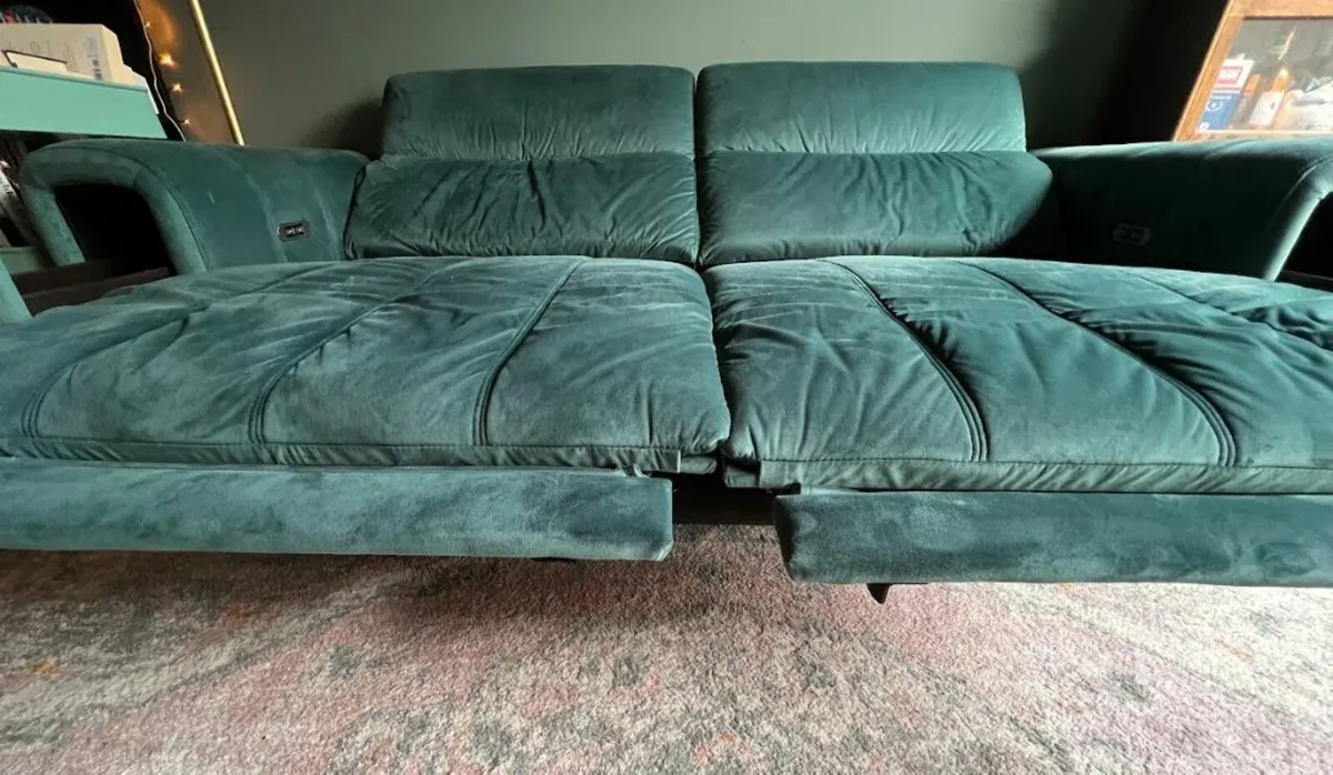 3 Seater Storage Arm Power Recliner Sofa in Teal - Image 4