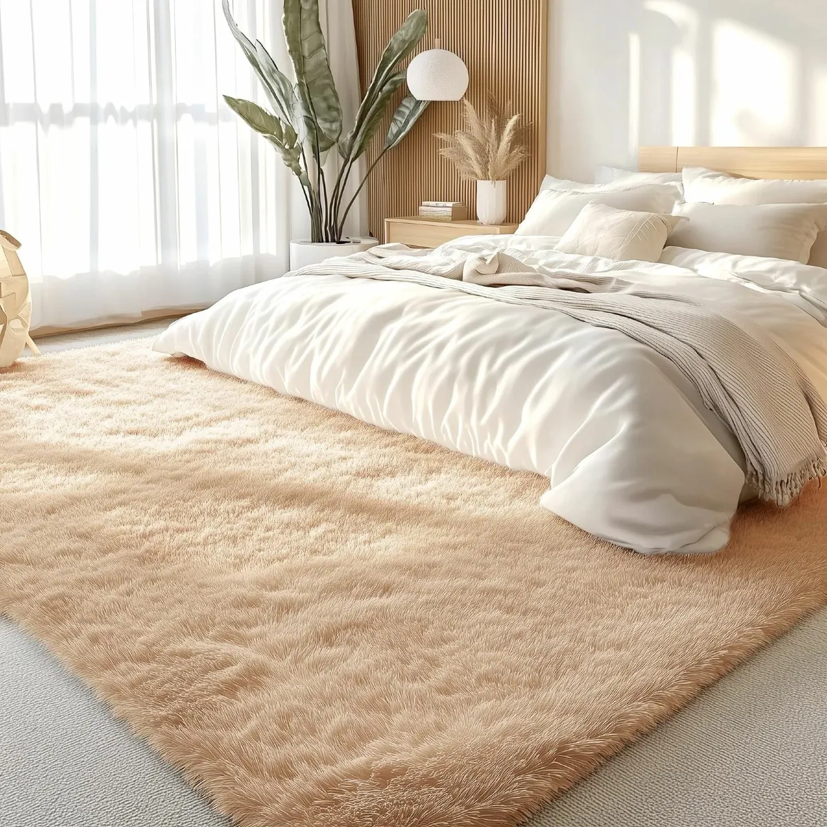 Fluffy Shaggy Rugs Large Beige, 140 x 200 cm - Image 1