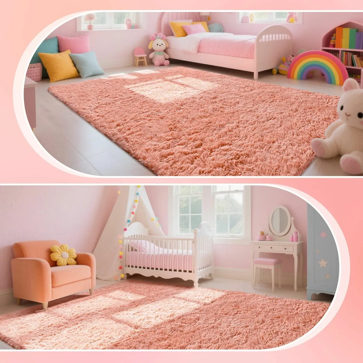 Living Room 160x230cm Large Rug Soft Fluffy Pink - Image 3