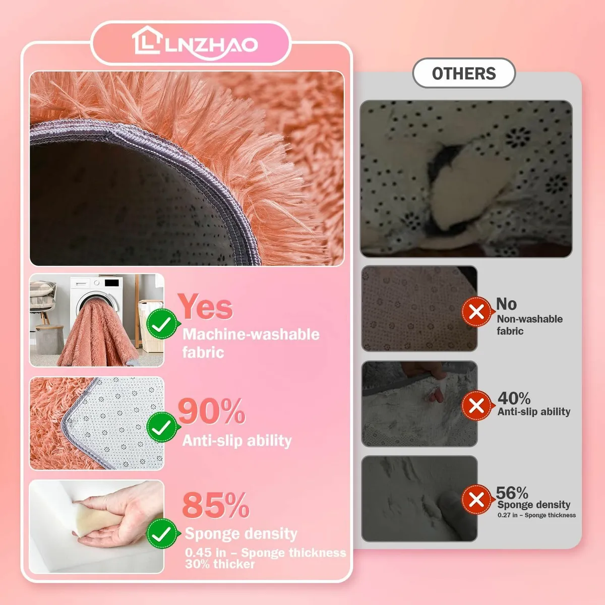 Living Room 160x230cm Large Rug Soft Fluffy Pink - Image 4