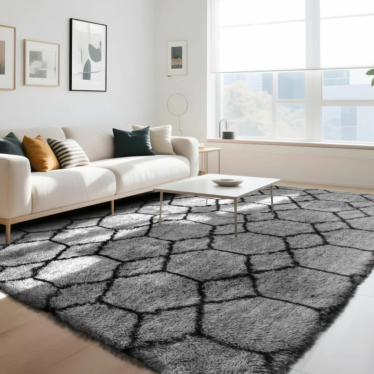 Living Room 200x300cm Large Grey Rug Soft Fluffy - Image 1