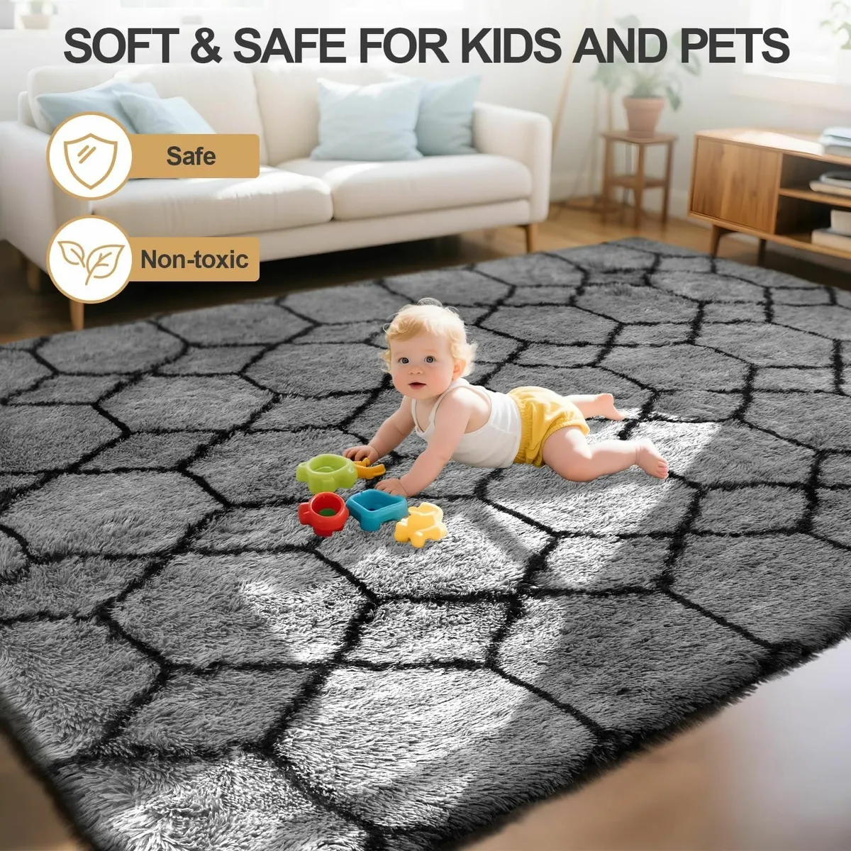 Living Room 200x300cm Large Grey Rug Soft Fluffy - Image 4