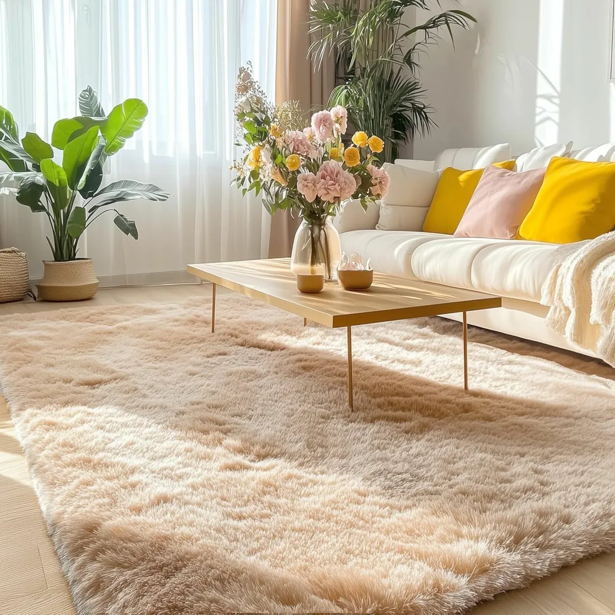 Large Beige Fluffy Rugs Living Room 200x280 cm - Image 3