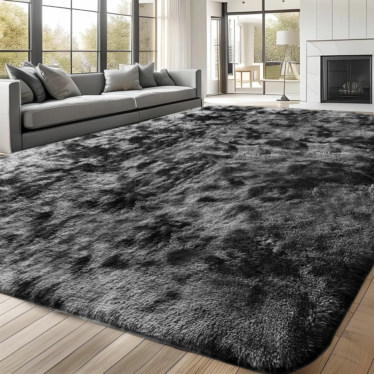 Living Room 160x230cm Soft Fluffy Rugs Dark Grey - Image 1