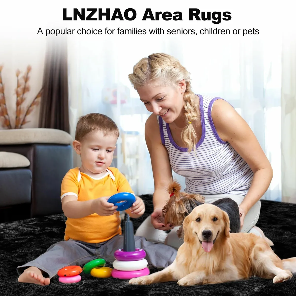 Living Room 160x230cm Soft Fluffy Rugs Dark Grey - Image 4