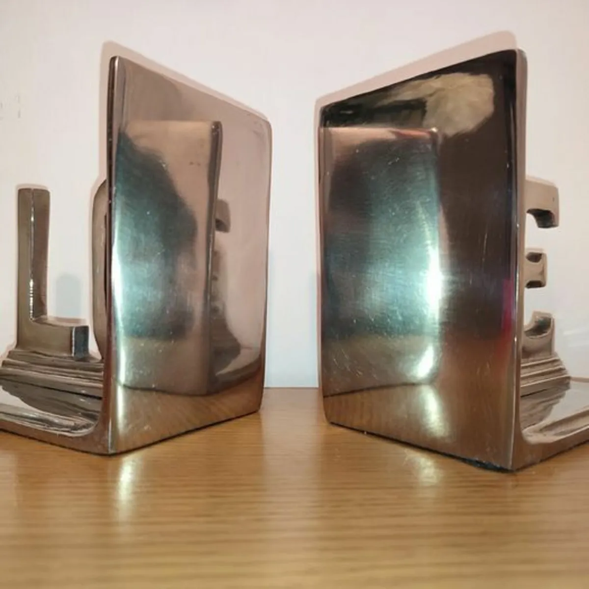 Vintage Heavy Polished Steel Art Deco Book Ends - Image 1