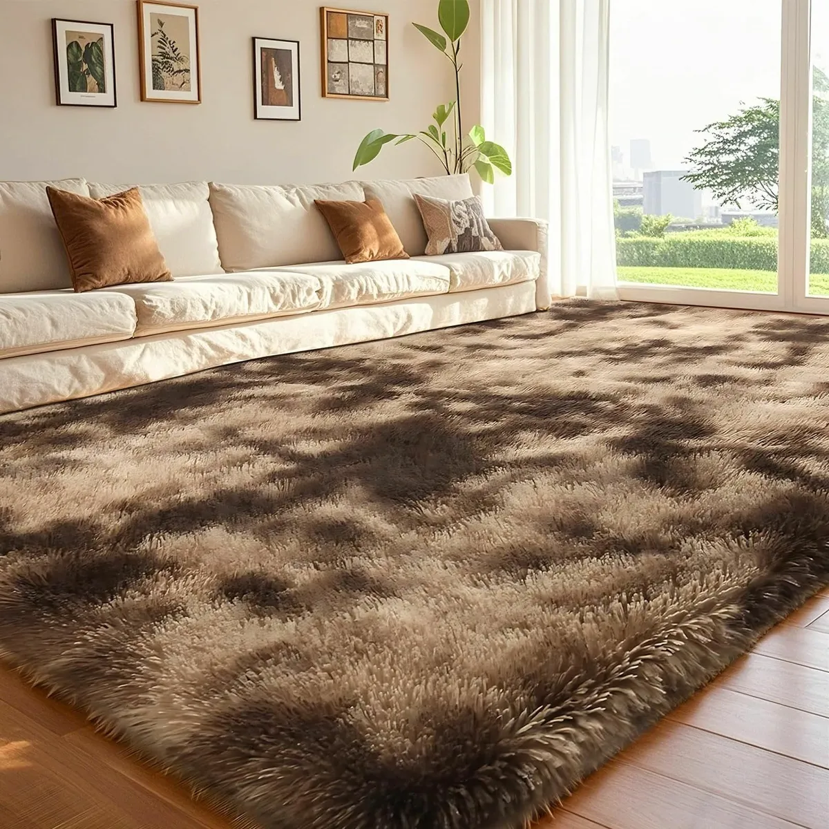 Living Room Soft Fluffy Rug Brown 160x230cm - Image 1