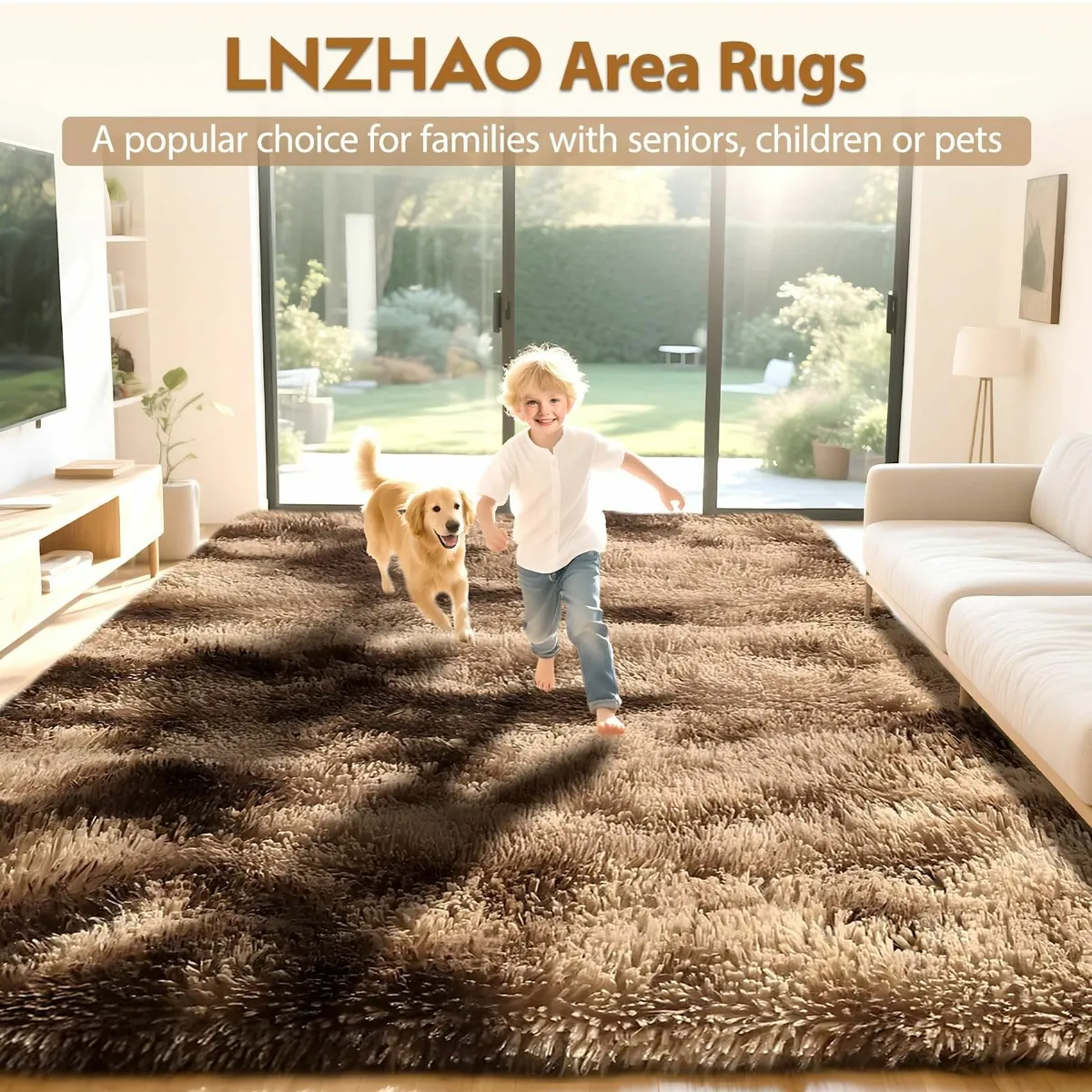 Living Room Soft Fluffy Rug Brown 160x230cm - Image 2
