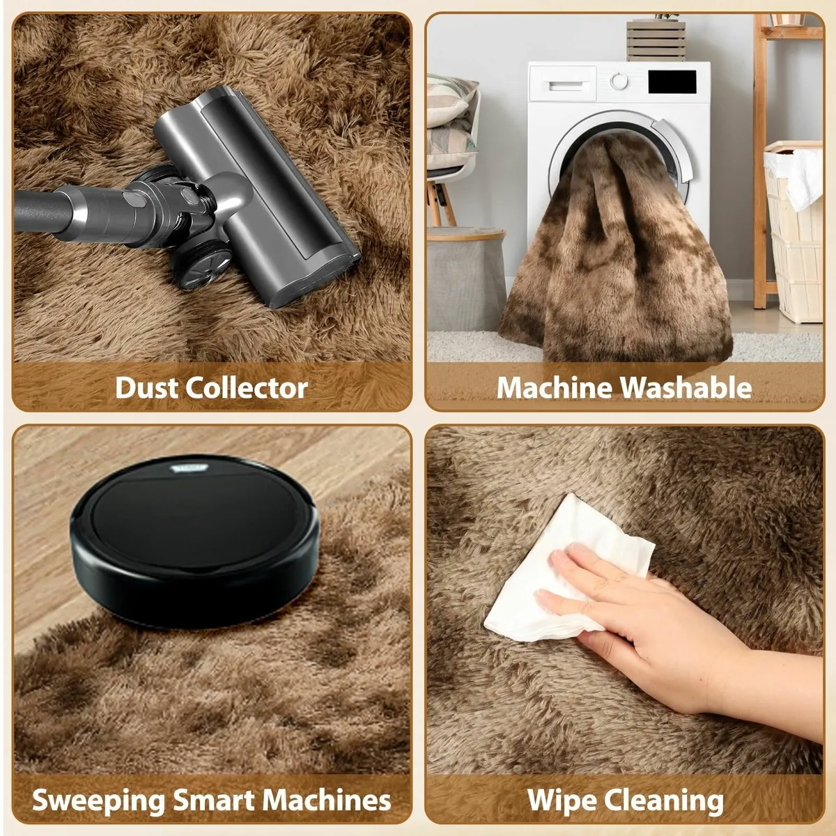 Living Room Soft Fluffy Rug Brown 160x230cm - Image 3