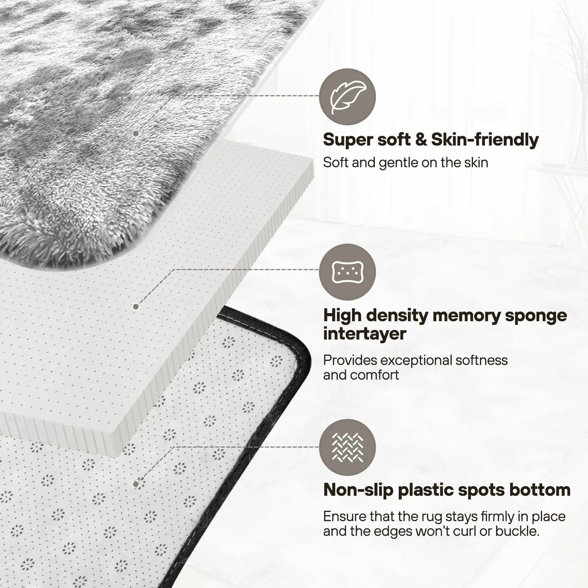 Living Room 160x230cm Soft Fluffy Large Rug Grey - Image 3