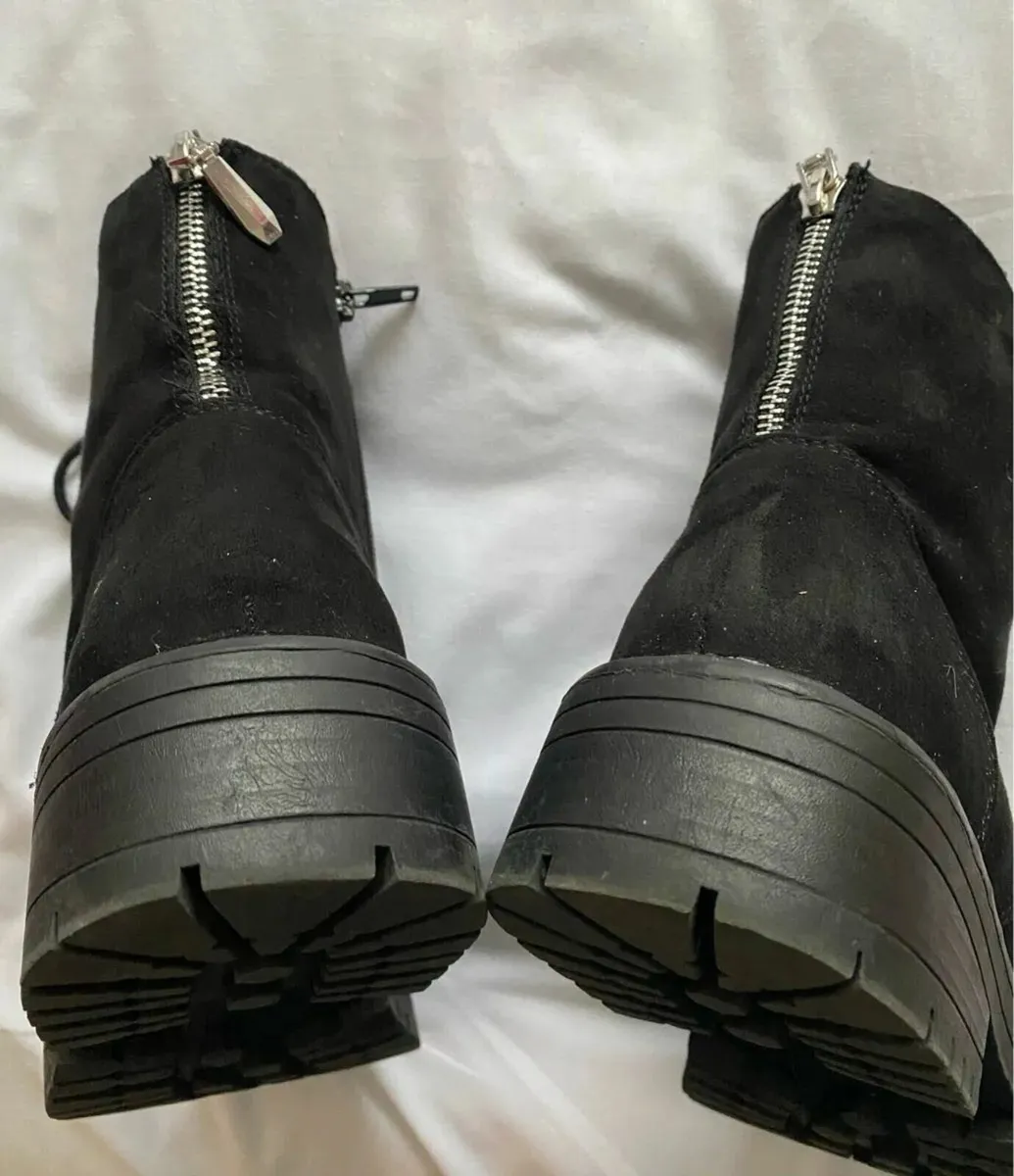 Ladies Schuh Black Suede Ankle Boots, Size 40 / 7 - Image 4