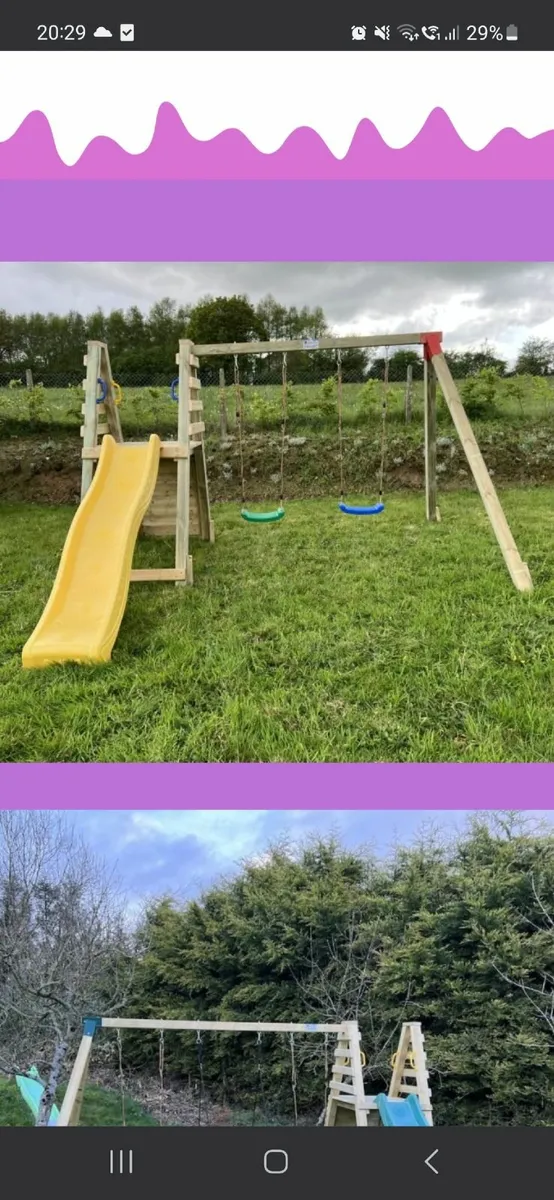 Play set with slide and swings