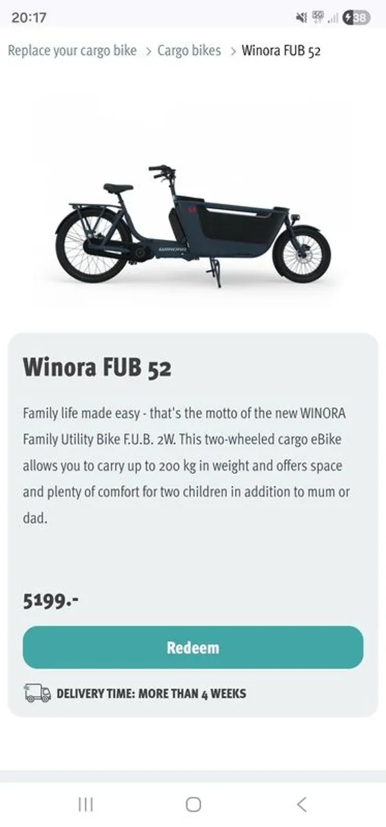 Electric Cargo bike, Winora FUB 52,