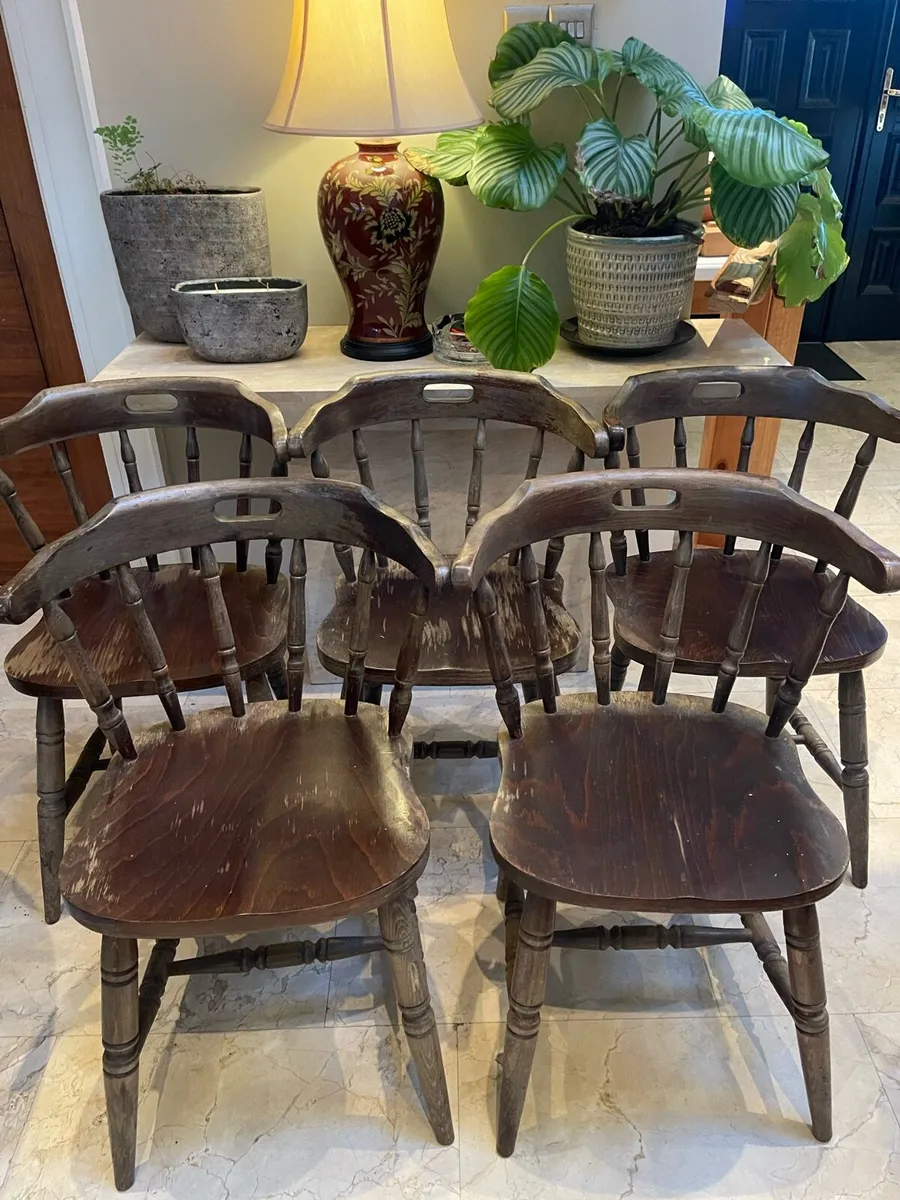 5 x Sturdy Wooden Kitchen Carver Dining Chairs - Image 1
