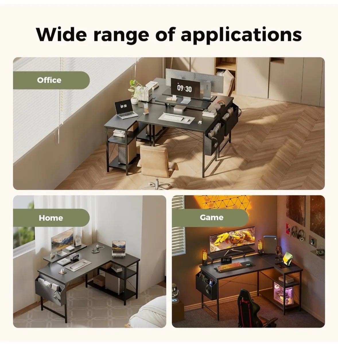 L-shaped desk, 120x70cm gaming table with 2 storag - Image 2