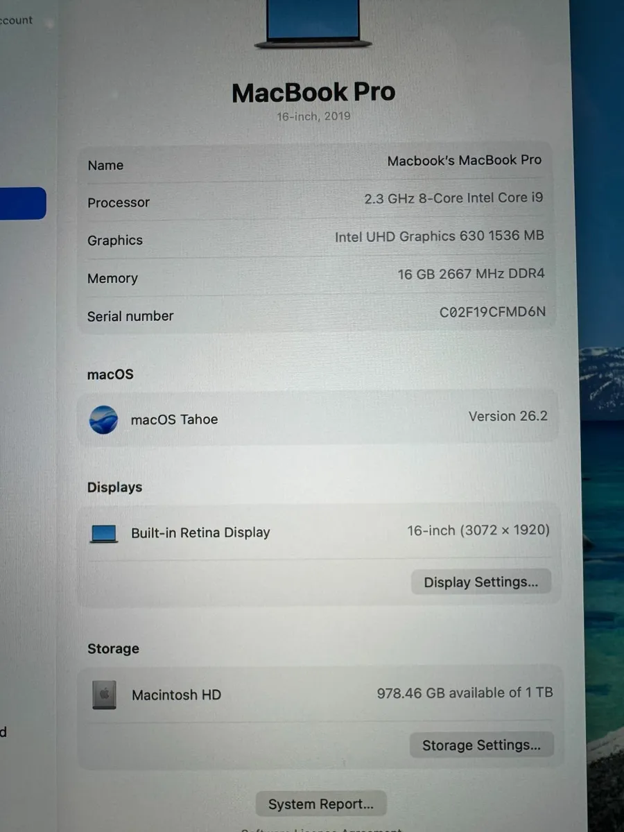MacBook Pro 16" 2019 i9 2.3GHz | 16GB | 1TB | 4GB - Image 2