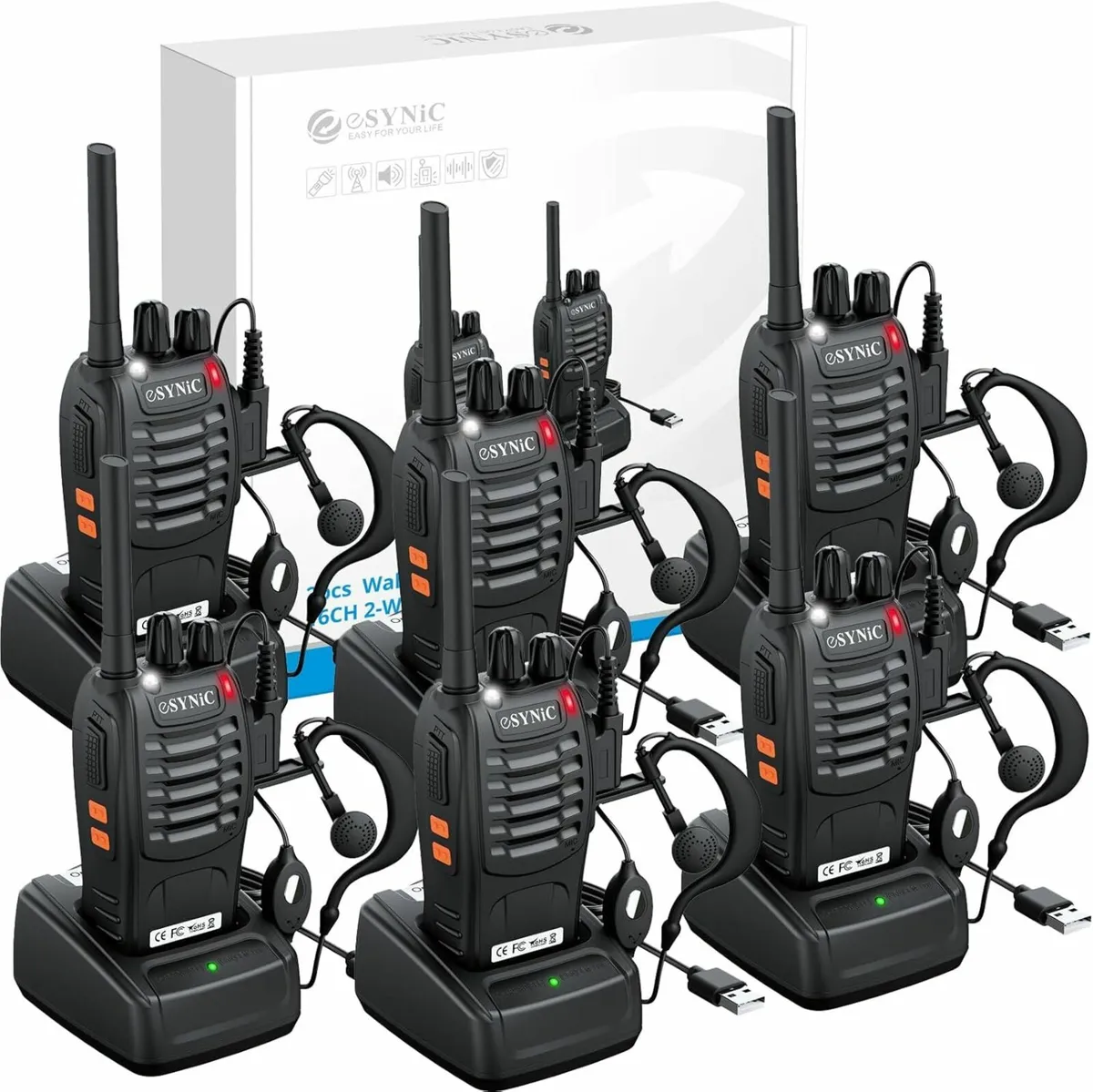 6Pack Professional Walkie Talkies for Adults Recha