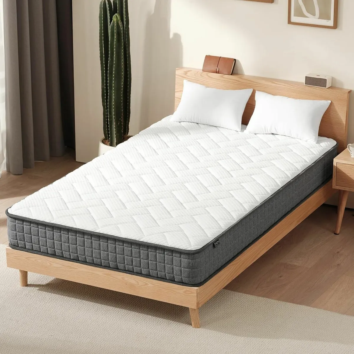 Hybrid Foam and Spring Mattress Grey White Medium - Image 2