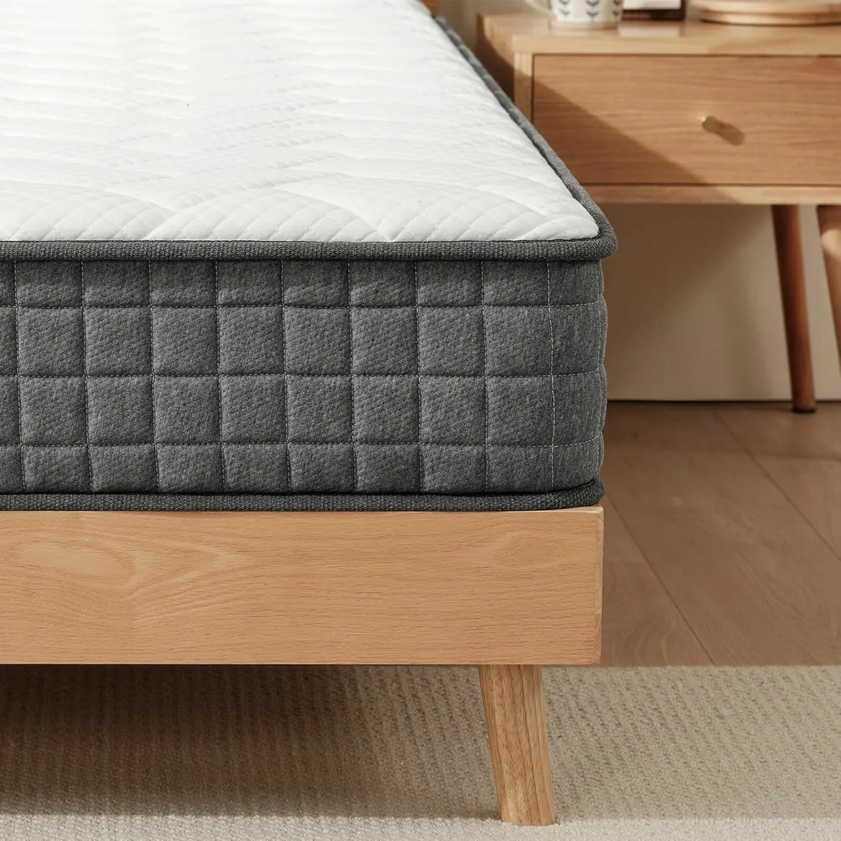 Hybrid Foam and Spring Mattress Grey White Medium - Image 1