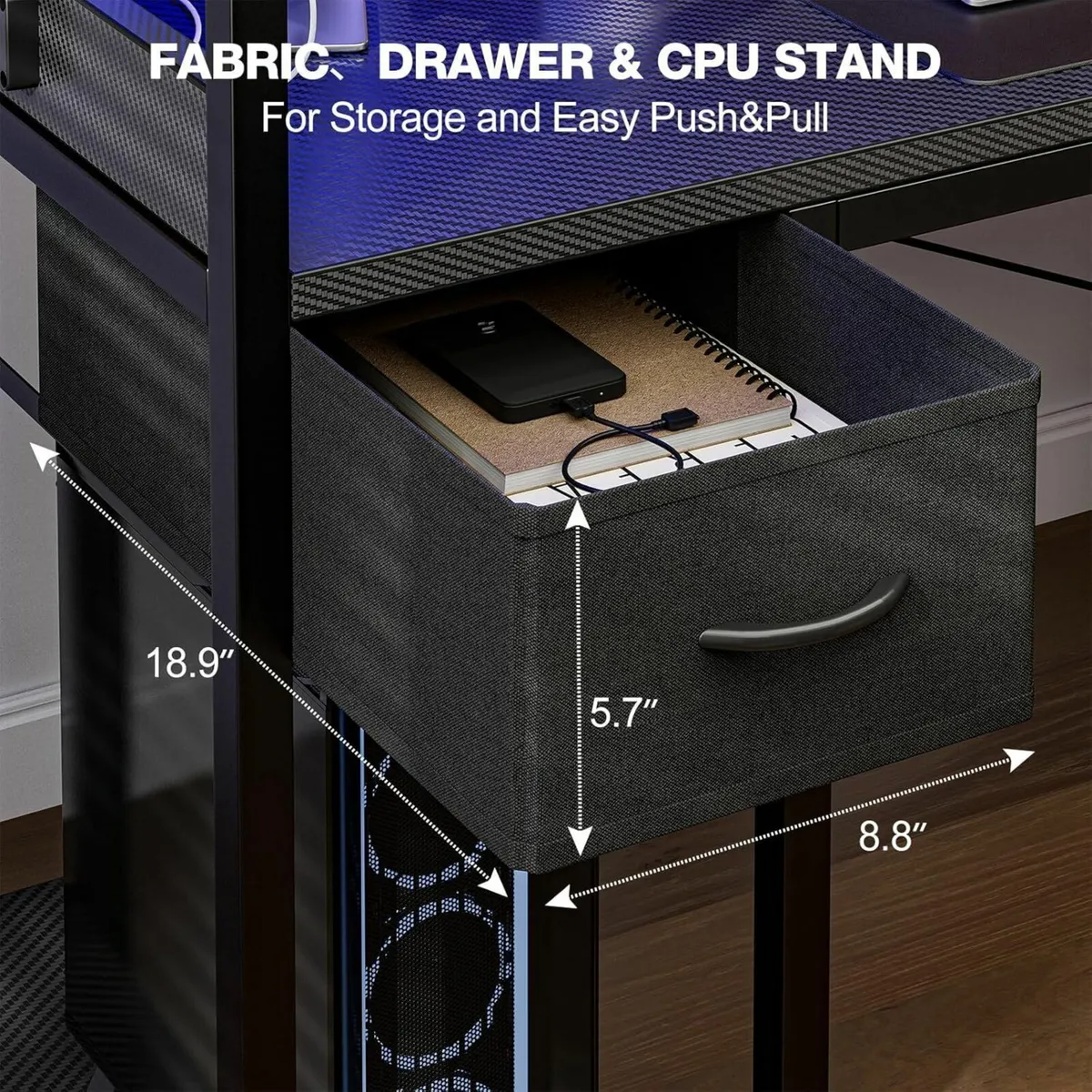 Gaming Desk 100 x 50 cm with Power Outlet and LED - Image 3