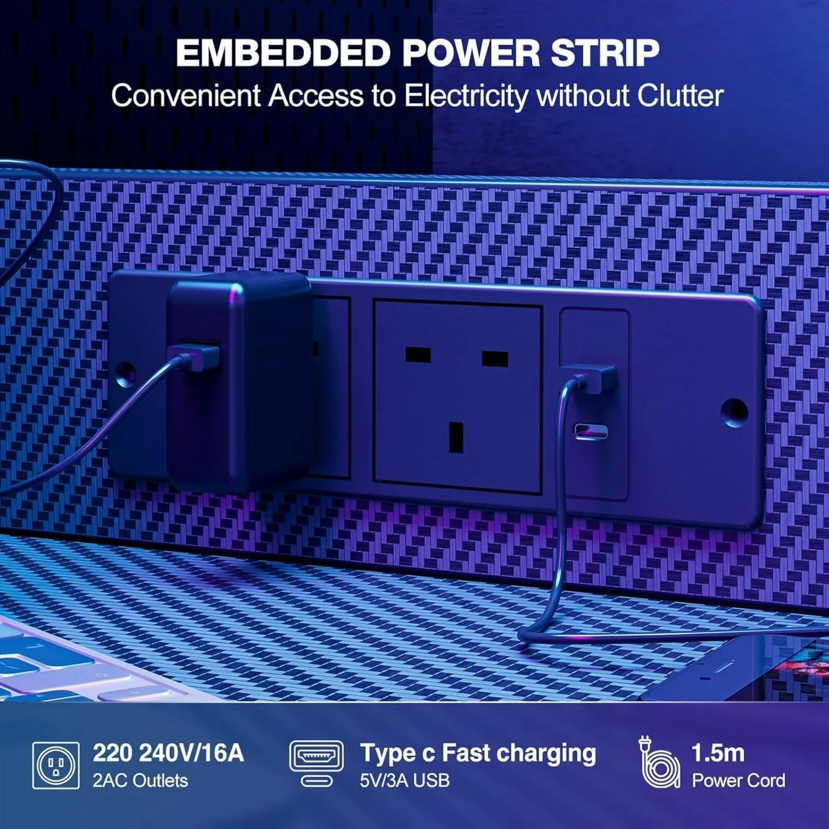 Gaming Desk 100 x 50 cm with Power Outlet and LED - Image 4