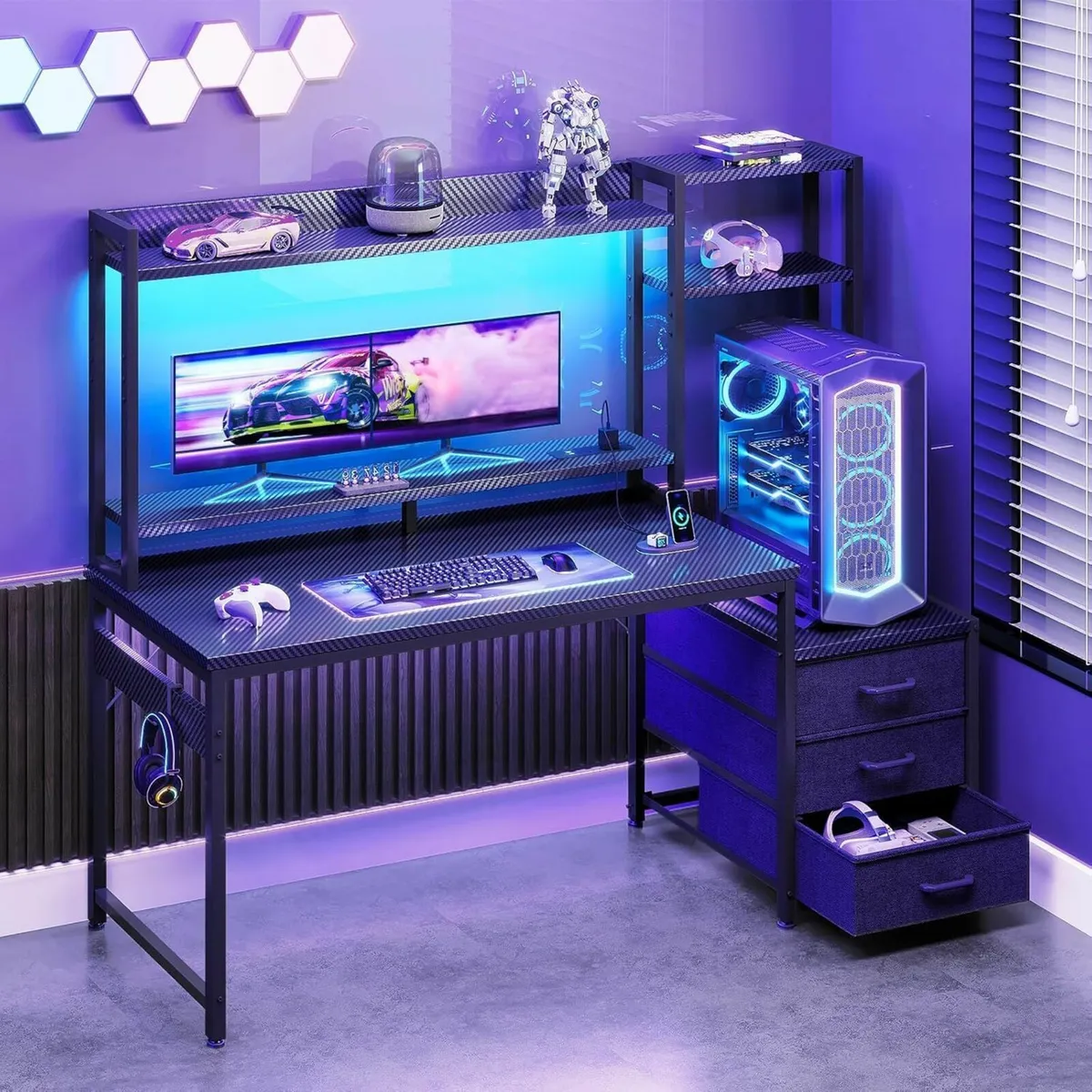 Gaming Desk with Drawers Display Shelves 120x48 - Image 2