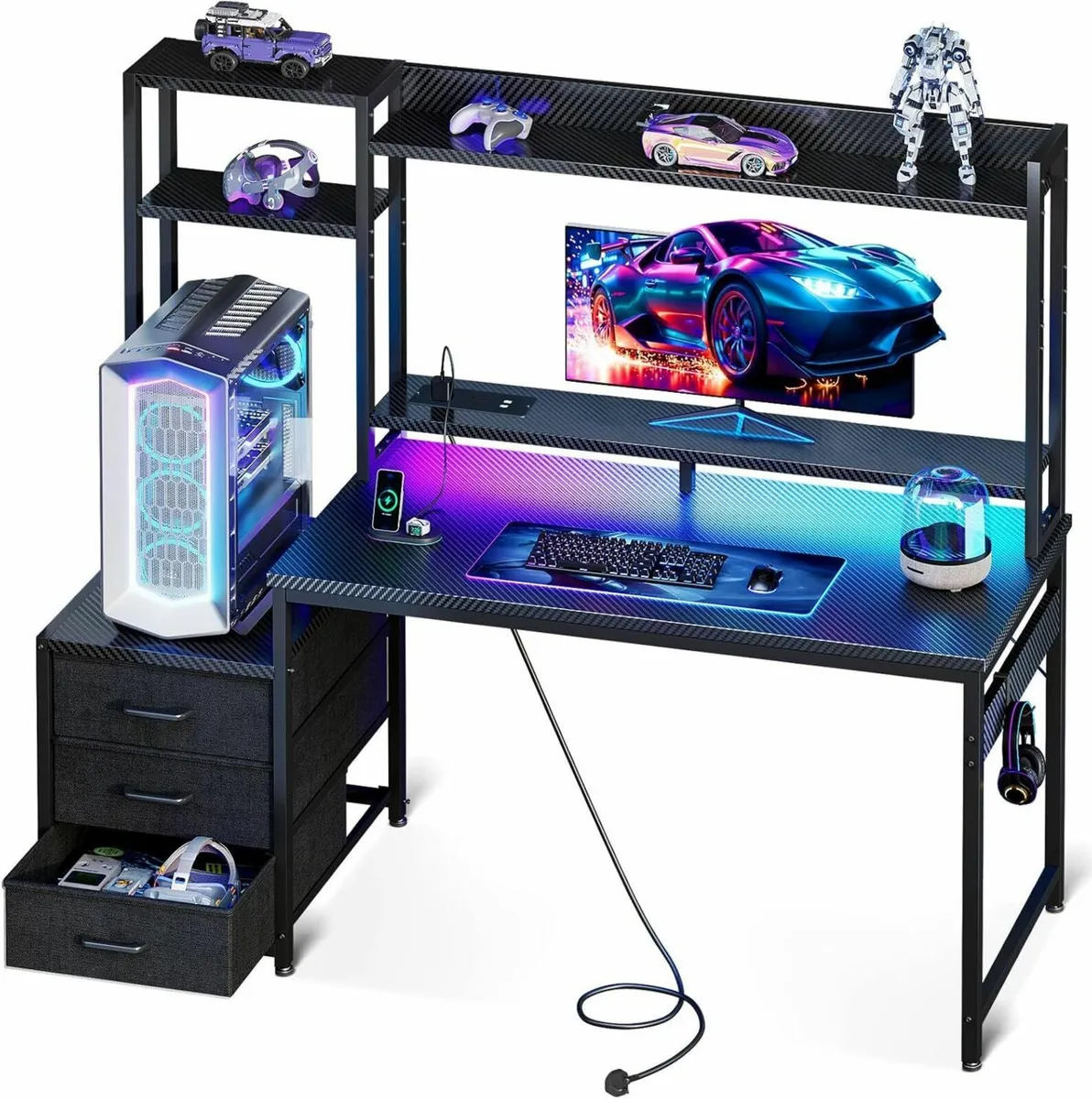 Gaming Desk with Drawers Display Shelves 120x48 - Image 1